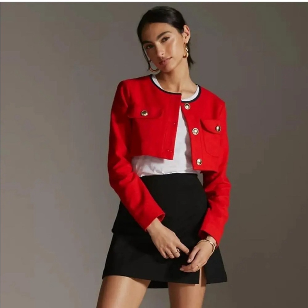 Anthropologie Red Cropped Blazer